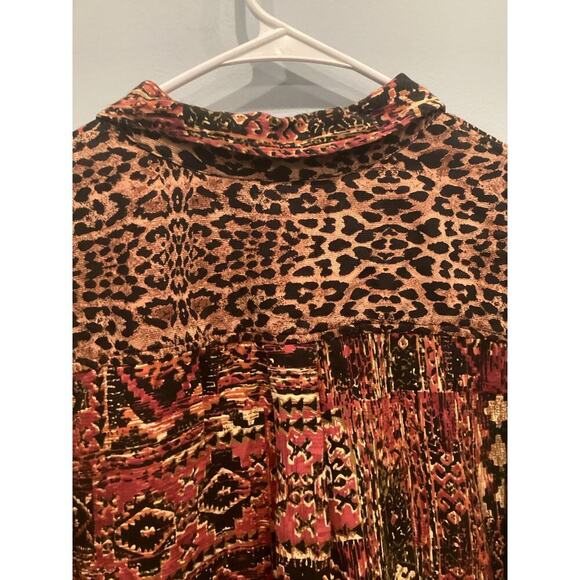 Soft Surroundings Womens Button Up Shirt L Large Orange Animal Print Patchwork - Picture 9 of 9